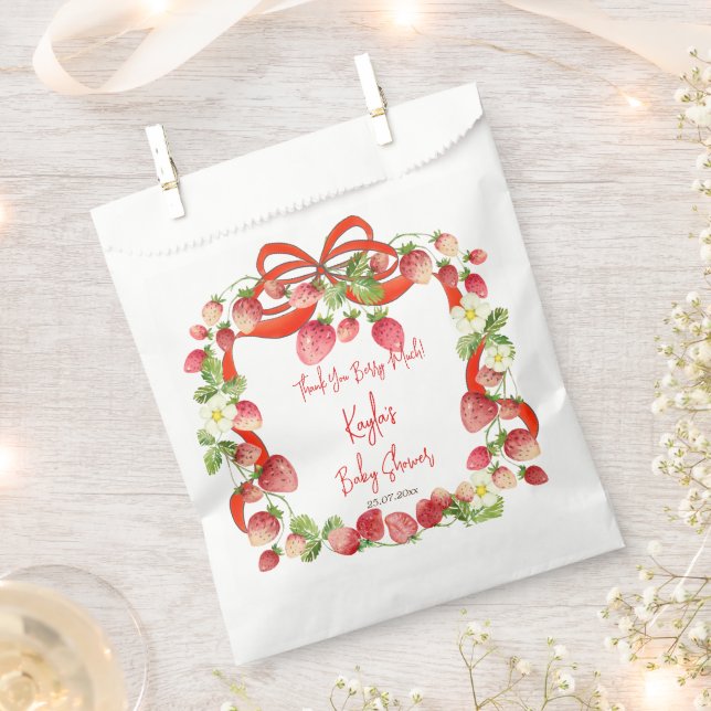 Strawberry ribbon bow coquette baby shower favours favour bags (Clipped)