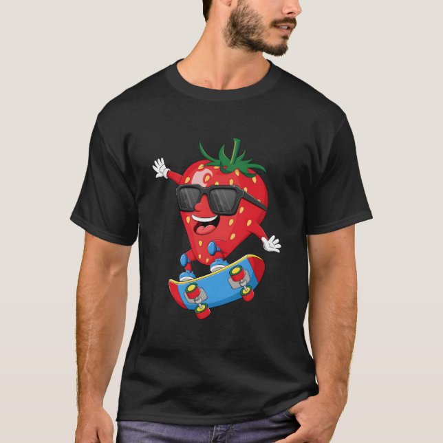 Strawberry Riding Skateboard S T-Shirt (Front)