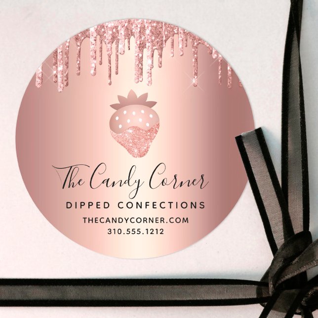 Strawberry Rose Gold Copper Drip Confection Sweets Classic Round Sticker (Creator Uploaded)