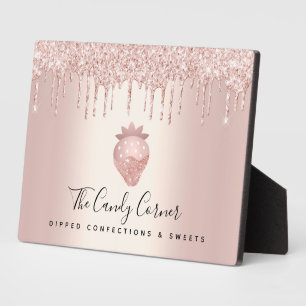 Strawberry Rose Gold Glitter Drips Dessert Sweets Plaque