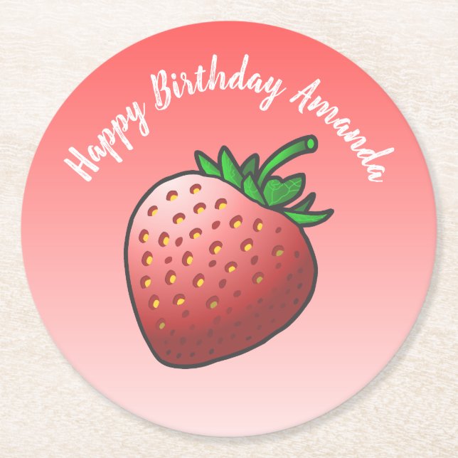 Strawberry Round Paper Coaster (Front)