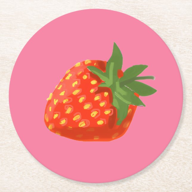 Strawberry Round Paper Coaster (Front)