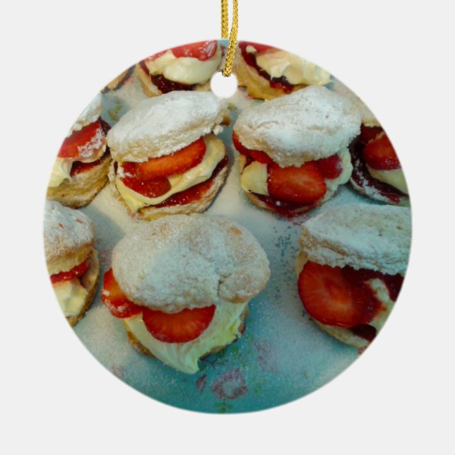 Strawberry Scones/Cakes Ceramic Tree Decoration (Front)