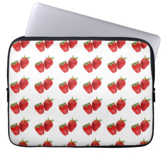 Strawberry Seamless Pattern – Cute Red Fruit on Wh Laptop Sleeve