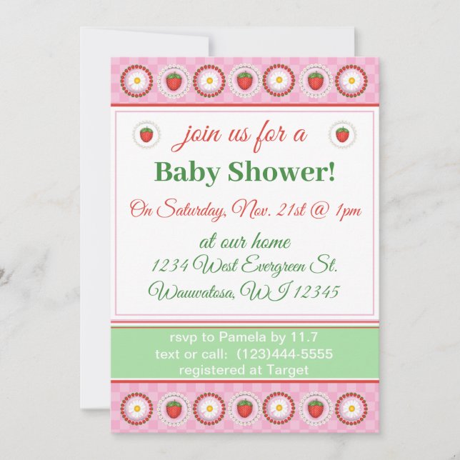 Strawberry Serenade Pink Invitation (Front)