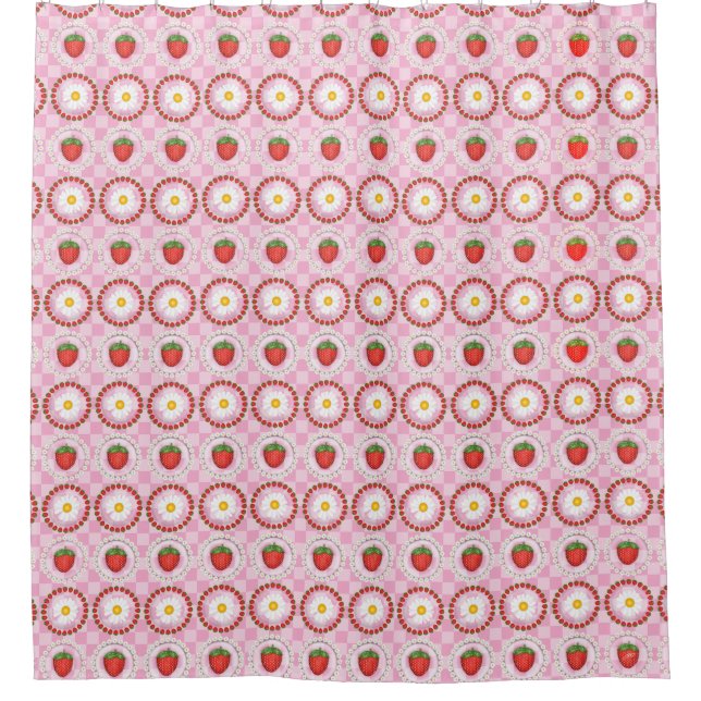 Strawberry Serenade Pink Shower Curtain (Front)