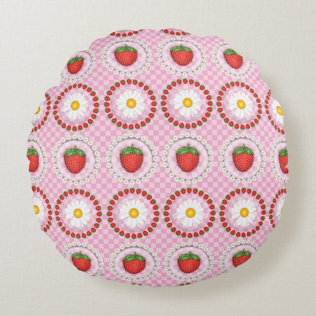 Strawberry Serenade  Round Cushion (Front)