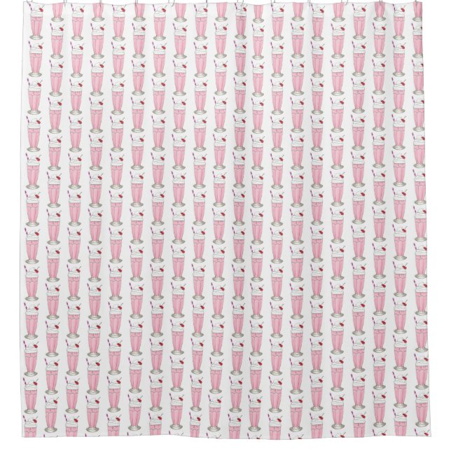 Strawberry Shake Milkshake Ice Cream Foodie Pink Shower Curtain (Front)