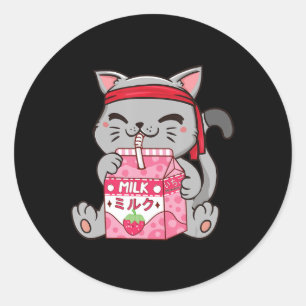 Strawberry Shake Strawberry Milk Cat Kawaii Neko A Classic Round Sticker