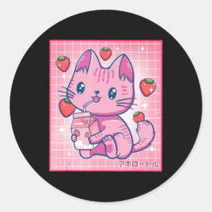 Strawberry Shake Strawberry Milk Cat Kawaii Neko G Classic Round Sticker