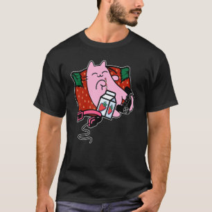 Strawberry Shake Strawberry Milk Pink Cat T-Shirt