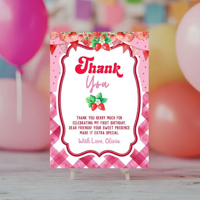 Strawberry Shortcake 1st Birthday Thank You Card (Thank You card strawberry shortcake berry first birthday party)