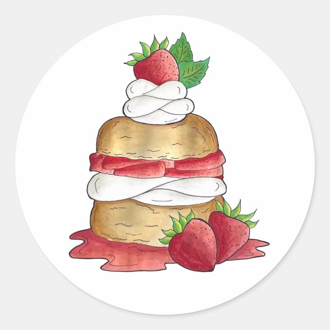 Strawberry Shortcake Cake Dessert Strawberries Classic Round Sticker (Front)