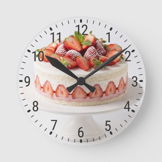 Strawberry Shortcake Dessert Bakery Kitchen Decor Round Clock (Front)