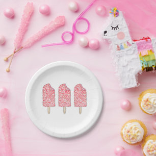 Strawberry Shortcake Pink Ice Cream Pop Popsicle Paper Plate