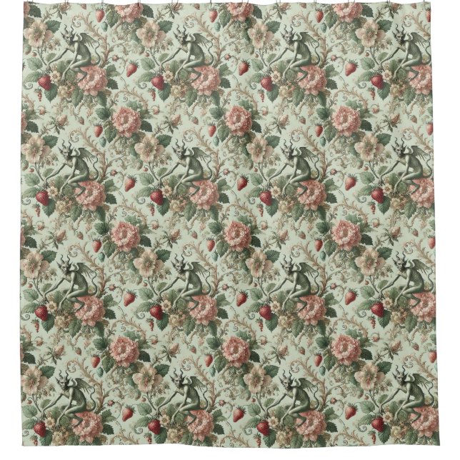 Strawberry Sins – Gothic Baroque Shower Curtain (Front)