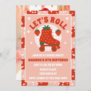 Strawberry Skates   Retro Roller Skating Birthday  Invitation