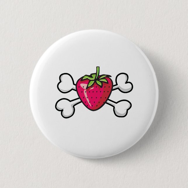 strawberry Skull and Crossbones 6 Cm Round Badge (Front)