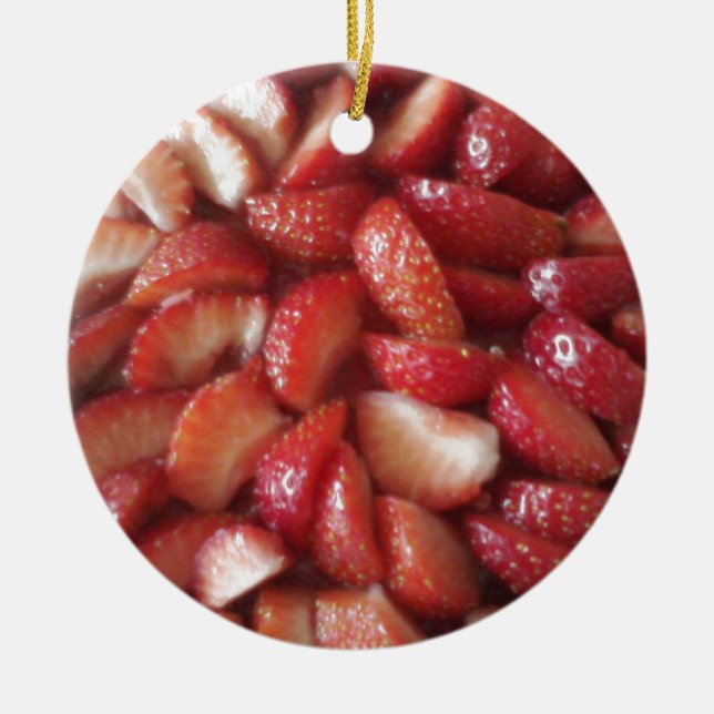 Strawberry Slices, Healthy Food Snack, Red Fruit Ceramic Tree Decoration (Front)