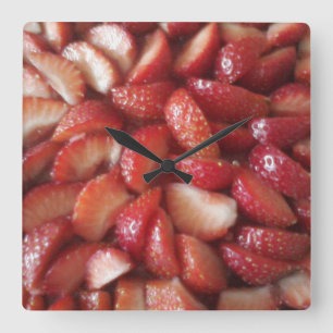 Strawberry Slices, Healthy Food Snack, Red Fruit Square Wall Clock
