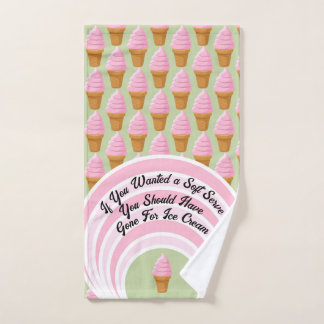 Strawberry Soft Serve Pickleball Sweet Pink Green Hand Towel