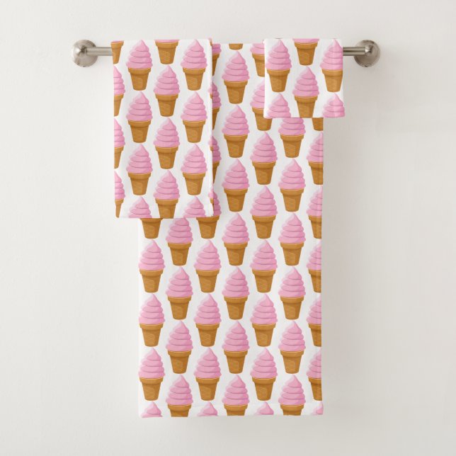 Strawberry Soft Serve Pickleball Sweet White Bath Towel Set (Insitu)