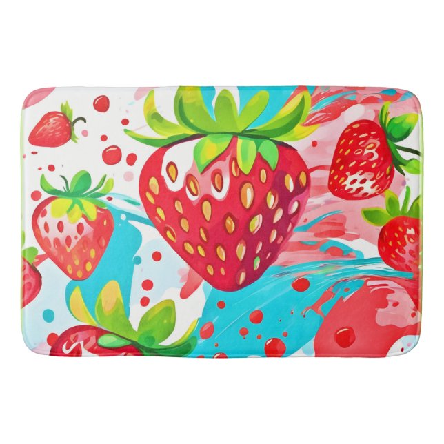 Strawberry Splash Pattern Bath Mat (Front)