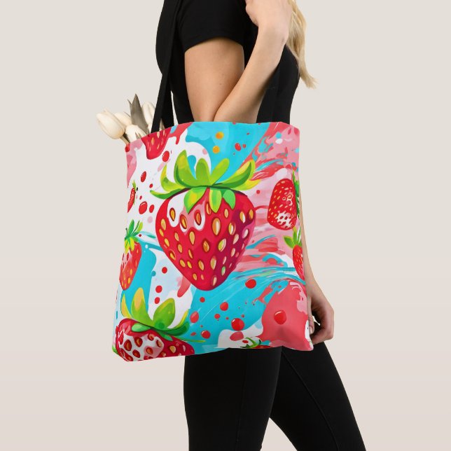 Strawberry Splash Pattern Tote Bag (Close Up)