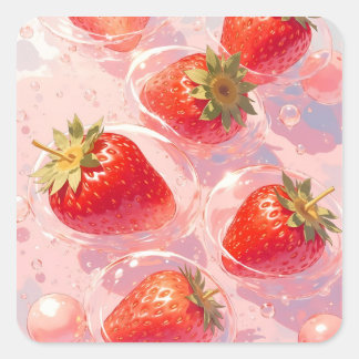 Strawberry Splash Square Sticker