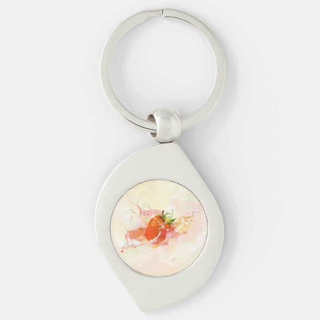 Strawberry Splash! Watercolor Key Ring (Front)