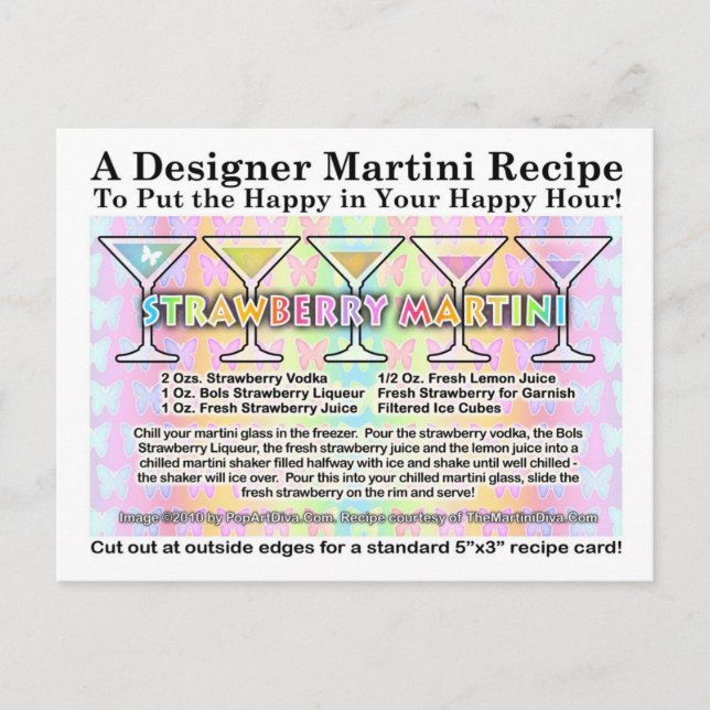 Strawberry Spring Martini Recipe Card Postcard (Front)
