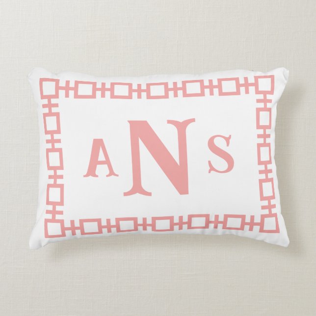 Strawberry Square Greek Key Monogram Decorative Cushion (Front)