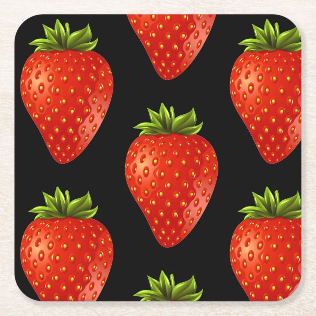 Strawberry Square Paper Coaster (Front)