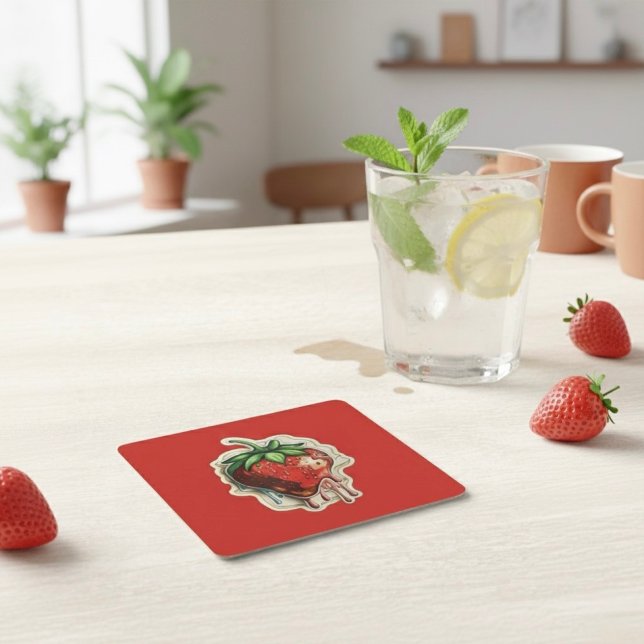 Strawberry Square Paper Coaster (Creator Uploaded)