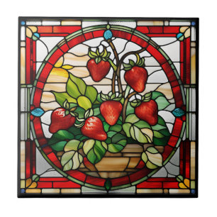 Strawberry Stained Glass Tile
