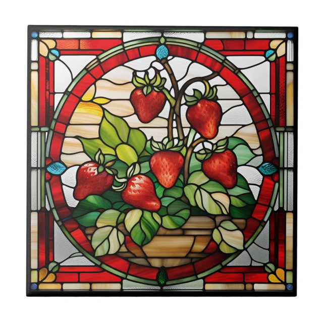 Strawberry Stained Glass Tile (Front)