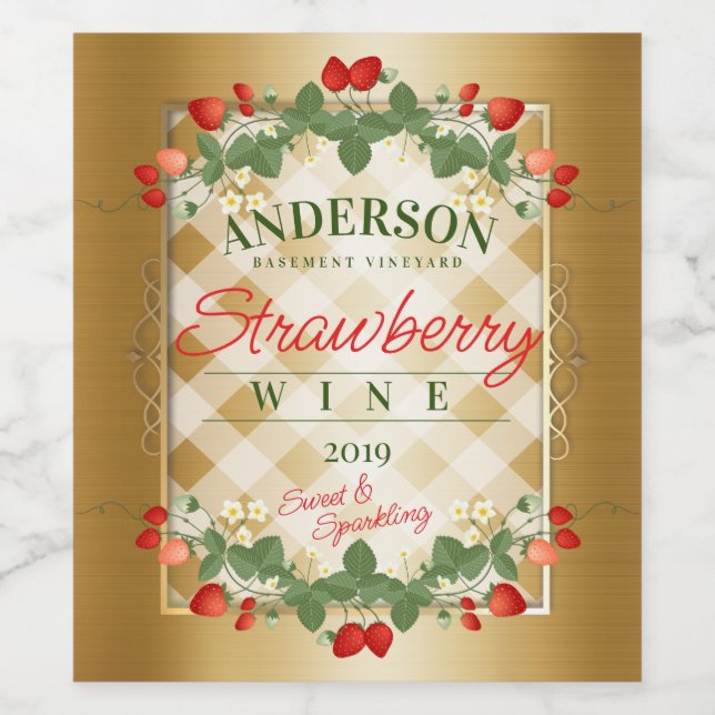 Strawberry strawberries homemade wine personalised label (Single Label)