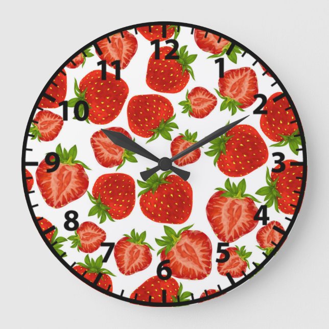 Strawberry Strawberries Red Pattern Large Clock (Front)