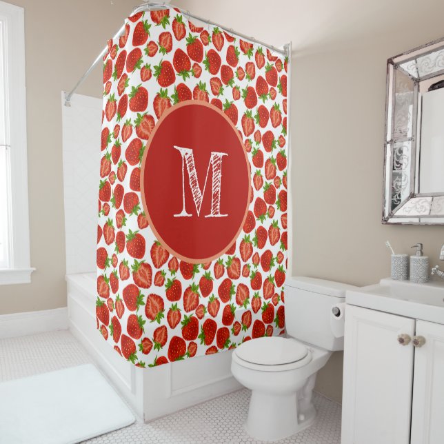 Strawberry Strawberries Retro Shower Curtain (In Situ)