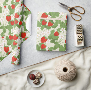 strawberry, strawberry, flowers, fruit ,stylish wrapping paper