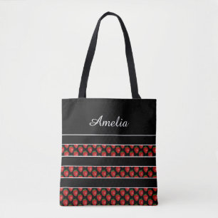 Strawberry Stripes Black Personalised Tote Bag