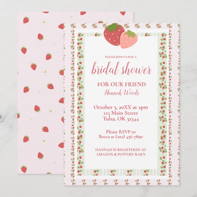 Strawberry Stripes Grandmillenial Bridal Shower Invitation (Front/Back)