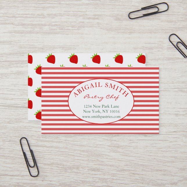 Strawberry & Stripes Personalised Business Card (Front/Back In Situ)