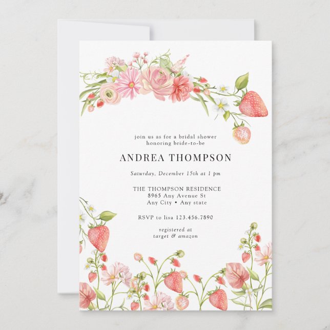 Strawberry | Summer Bridal Shower Invitation (Front)