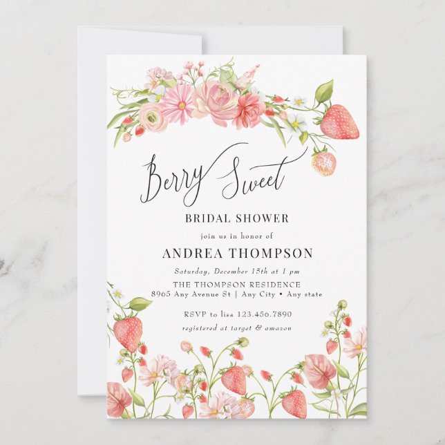 Strawberry | Summer Bridal Shower Invitation (Front)