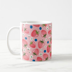 Strawberry summer, cartoon girly background. coffee mug