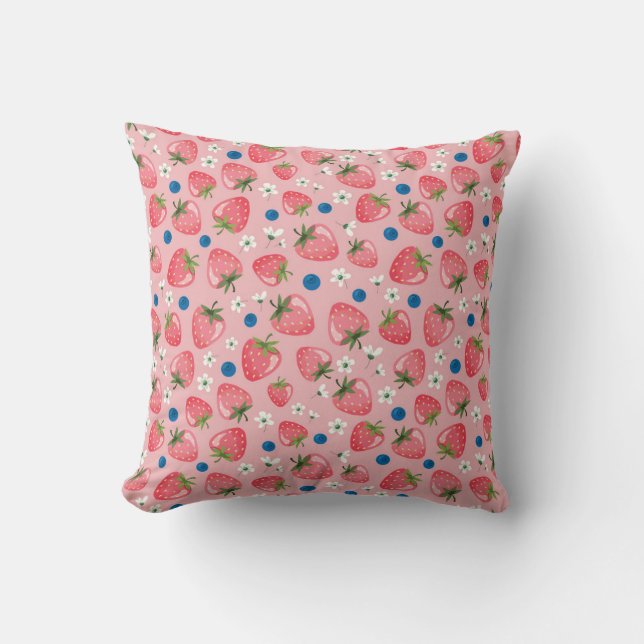 Strawberry summer, cartoon girly background. cushion (Front)