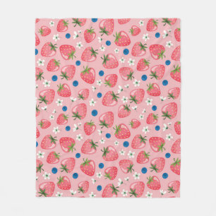 Strawberry summer, cartoon girly background. fleece blanket