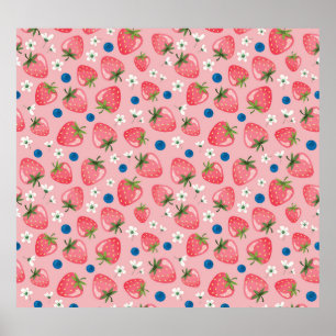 Strawberry summer, cartoon girly background. poster