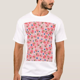 Strawberry summer, cartoon girly background. T-Shirt